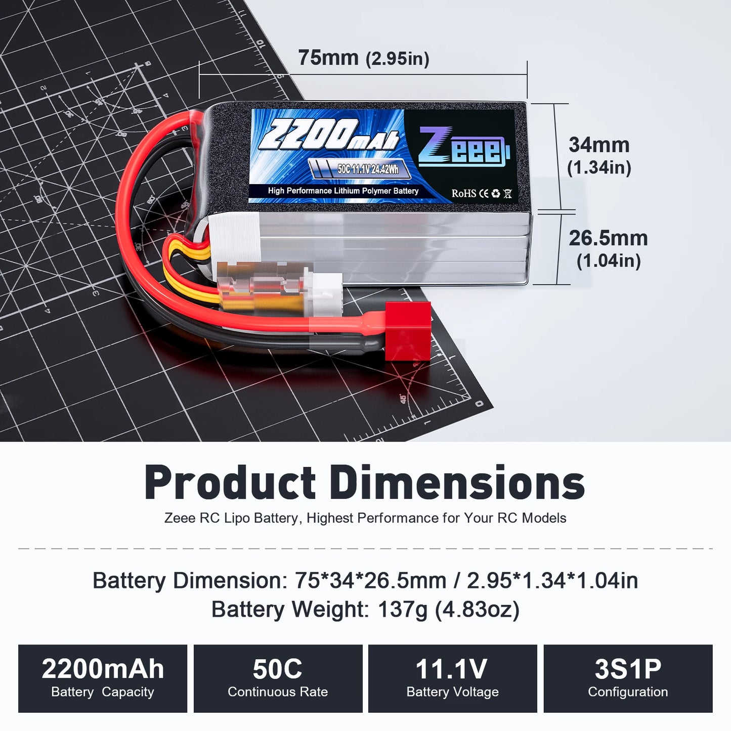 2pcs Zeee 3S 2200mAh Shorty Lipo Battery